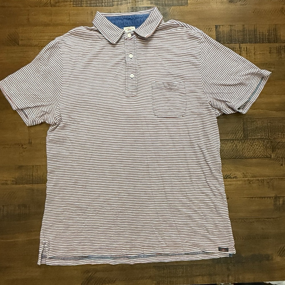 Faherty Polo Shirt Mens LARGE Blue Breathable Pocket Short Sleeve Striped